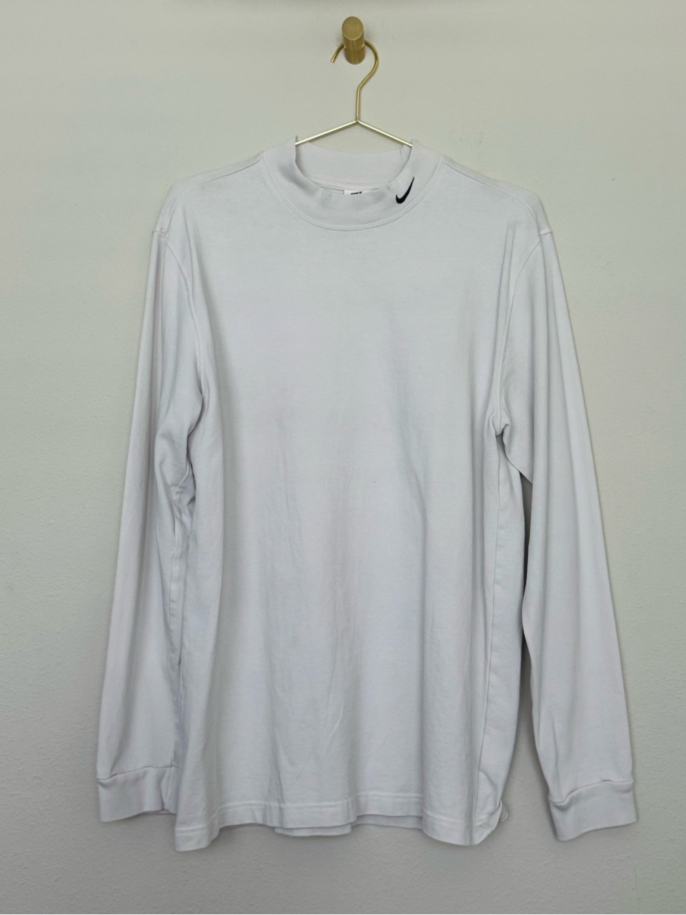 Nike White Long-Sleeve Crew with Small Swoosh